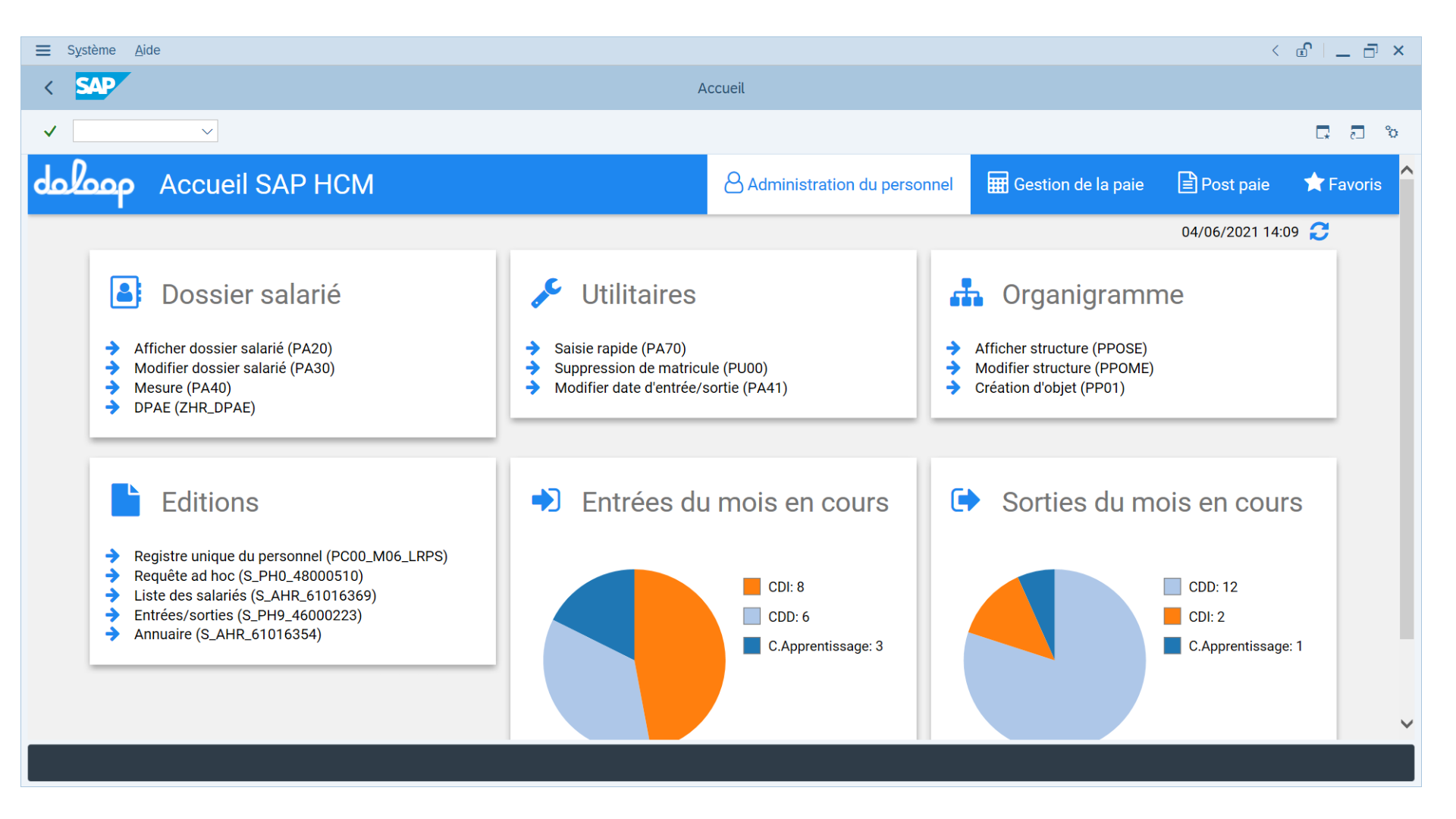 Transaction ZHR_ACCUEIL: configuration